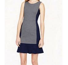 J. Crew Knit Colorblock Sheath Dress With Ruffle, Navy And Gray, Size