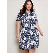 AUTOGRAPH - Plus Size - Womens Midi Dress - Blue - Summer Floral Shirt Dresses - Navy Orchid - Short Sleeve - Florals - Relaxed Fit Women's Clothin...