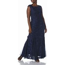 Alex Evenings Womens Long Fit And Flare Dress Godet Detail Petite And Regular Navy 6