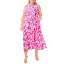 Vince Camuto Floral Sleeveless Midi Dress In Hot Pink At Nordstrom, Size 1X