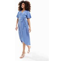 Y.A.S Bridesmaid Plisse Wrap Midi Dress In Blue - Blue (Size: XS)
