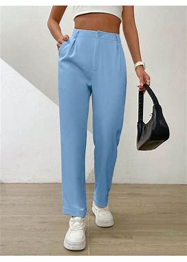 Solid Color Casual Straight-Leg Pants With Pleats And Slanted Pockets,L