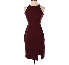 Banana Republic Casual Dress - Sheath High Neck Sleeveless: Burgundy Print Dresses - Women's Size 0 Petite