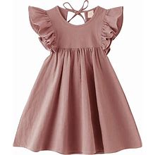 LYXIOF Toddler Baby Girl Cotton Linen Dress Ruffle Sleeve Halter Sleeveless Kids Casual Dresses