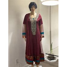 Pakistani Fancy Embroidered Maroon Maxi Long Dress Shalwar Kameez