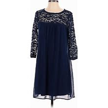 Luxology Casual Dress Crew Neck 3/4 Sleeve: Blue Dresses - Women's Size 4
