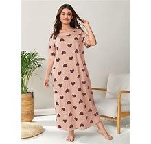 Plus Size Heart Print Loose Casual Sleepwear Dress,2XL