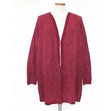 Venus Raspberry Chenille Knit Oversized Open Front Cardigan Sweater