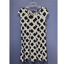 Womens Medium Petite Black & White Sleeveless Flounce Dress, RN Studio NWT $50
