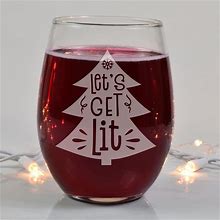 Lets Get Lit Laser Engraved Wine Glass Funny Christmas Gift Office Party Boss Gift Funny Sayings Stemless Wine Glasses Personalized