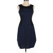 Ann Taylor Casual Dress Crew Neck Sleeveless: Blue Color Block Dresses - Women's Size 0 Petite