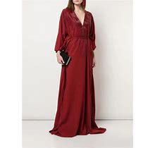 $8500 Oscar De La Renta Caftan Cranberry Red Beaded Caftan Gown Dress