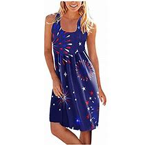 Zieglen Womens Dressss Boho Floral Pleated Sleeveless Midi Dress Casual Summer Sundress Loose Tunic Tank Dress