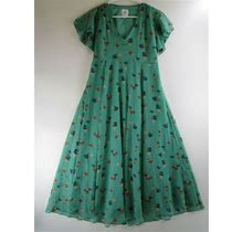 The Nines Womens XS Short Sleeve Pull Over Dress Green Floral