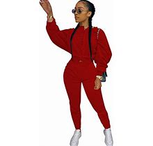 TOPSRANI Women 2 Piece Fall Outfits Jogging Suits Sweatsuit Tracksuit Sweatpants Jogger Pant Sets Casual Club Red M