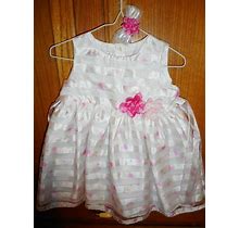 Cute George White/Pink Floral Dress W/Hair Bow Girls Size 18 Months