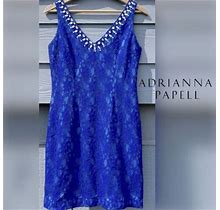 Hailey Adrianna Papell Lace V-Neck Sheath Dress Zip Back (Size