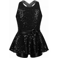 Girls Sequined Cross Back Jazz Modern Tap Dress Stage Performance