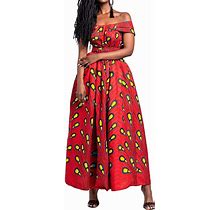 Vimoisa Women Sexy Boho African Dress Long Maxi Dress V-Neck Multi-Way Dress Ple