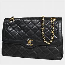 Chanel Women's Black Leather Paris Double Flap Shoulder Bag