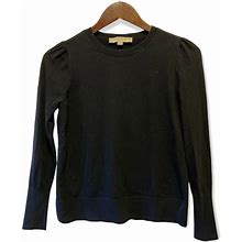 Ann Taylor Tops | Loft Women's Size S Wool Blend Long Sleeve Crew Neck Slits Ruffle Sweater Black | Color: Black | Size: S