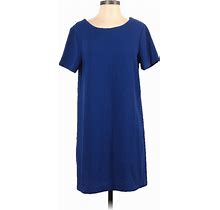 Bobeau Casual Dress - Shift Scoop Neck Short Sleeves: Blue Print Dresses - Women's Size Small