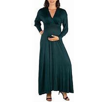 24Seven Comfort Apparel Maternity Long Sleeve Maxi Dress | Green | Maternity 2X | Dresses Maxi Dresses