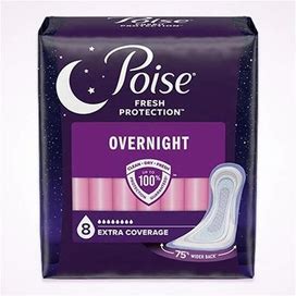 Poise Overnight Incontinence Pads, 8 Drops Extra Coverage, Regular Length - Regular (15.9") | Case Of 44 (2 Packs)