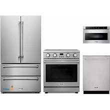 Thor Kitchen 4-Piece Appliance Package - 30-Inch Electric Range, Refrigerator, Dishwasher, And Microwave In Stainless Steel