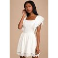 White Eyelet Lace Ruffled Skater Mini Dress | Womens | Medium (Available In XXS, XS, S, L, XL) | 100% Cotton | Lulus Exclusive | Dresses