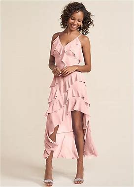 Women's High-Low Ruffle Maxi Dress - Pink, Size 2 By Venus