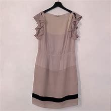 Loft Dresses | Ann Taylor Loft Cream And Beige Ruffle Sleeveless Dress | Color: Cream/Tan | Size: 8P