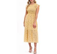 Blu Pepper Floral Smocked Tiered Midi Dress - Yellow - Casual Dresses Size Large