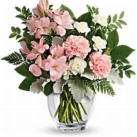 Flower Delivery By Teleflora, Pink Alstroemeria, Pink Carnations, White Mini Carnations, Dusty Miller & More. Teleflora Whisper Soft Mixed Bouquet