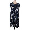 Talbots Casual Dress - Shift V-Neck Short Sleeves: Blue Floral Dresses - Women's Size 16 Petite