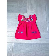 Pink Mexican Embroidered Dress Girls Dresses Size 6 Months To 3 Yrs Handmade Cinco De Mayo Party Mexican Dress With Pockets