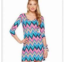 Lilly Pulitzer Xs Bright Chevron Stripe Jersey Knit Dress 3/4 Slv