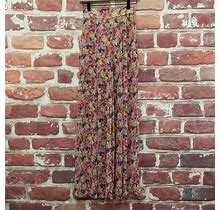 Zara Pants Womens XS Multicolor Floral High Waist Wide Leg Sheer Flowy Pants