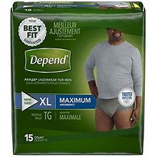 Depend FIT-FLEX Incontinence Underwear For Men, Maximum Absorbency, XL, Gray (Pack Of 6)