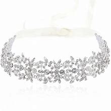 BABEYOND Bridal Rhinestone Headband Wedding Headpiece For Bride Crystal Hair Accessories Vine Hairband With Lace Ribbon (Style-3-Silver)