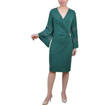 Ny Collection Petite Sheer-Sleeve Wrap Dress - Emerald
