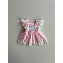Vintage Pink And Rose Bud Print Smocked Apron Dress Pinafore Baby Girl Vintage Smocked Dress By Cradle Togs Infant Girl Easter Spring Pink