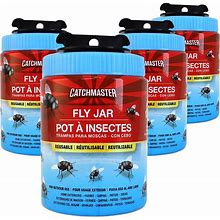 Catchmaster Reusable Fly Traps Outdoor Jar 4-Pack, Bug Catcher And Flying Insect Trap With Natural Attractant For Pest Control, Pet Safe, Non Toxic