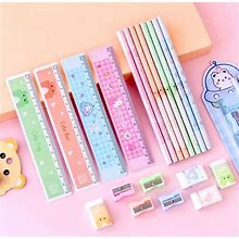 Kawaii Stationery Set - Kawaii Pencil, Eraser, Sharpener, Ruler - Back To School - Desk Supplies - Cute Stationery - Cartoon Stationery