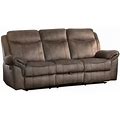 Pemberly Row Microfiber Double Reclining Sofa With Cup Holders In Brown