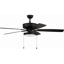 Craftmade Pro Plus 52 in. LED Ceiling Fan W/ Frost Acrylic Pan Shade In Flat Black, Transitional | Bellacor | P119FB5-52FBGW