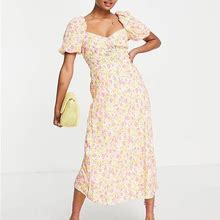 Ever New Petite Bow Back Shirred Midi Dress In Vibrant Floral-Multi - Multi (Size: 10)
