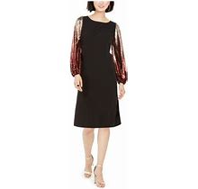 Msk Womens Gold Sequined Ombre Long Sleeve Jewel Neck Knee Length Shift Party Dress Regular Size: L