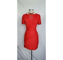 Halston Red Body Con Ruched Dress Size 8