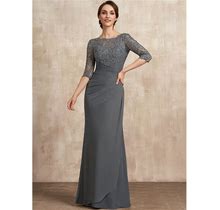 JJ's House Sheath Column Scoop Illusion Floor-Length Lace Chiffon Formal Dress With Pleated